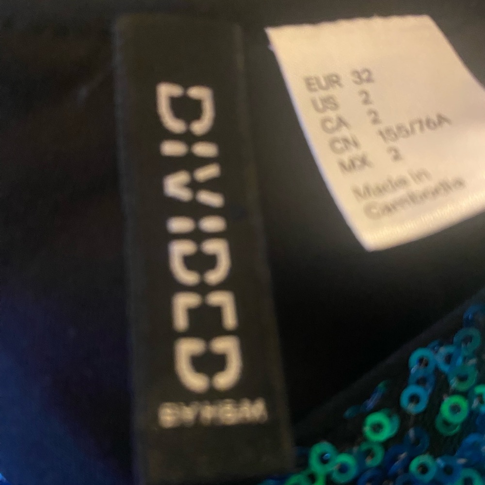 H&M Divided blue/ green metallic sequins bodycon mini Prom Party‎ dress sz 2 - Picture 11 of 12